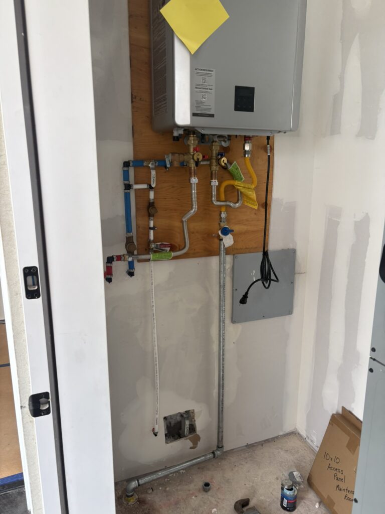 Residential plumbing water heater installation and piping connections