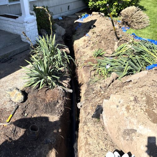 Excavated residential sewer trench