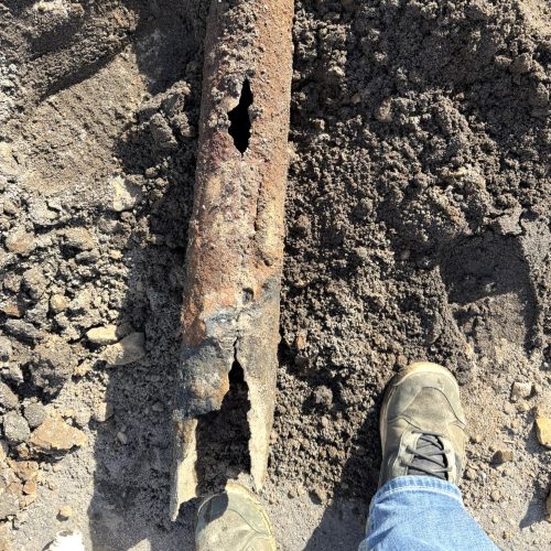Corroded sewer pipe removed during sewer line replacement in Longview, WA
